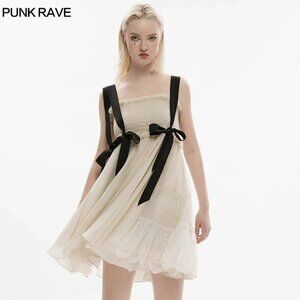 Punk Rave Dolls Kill Cream Multi Strap Ribbon Bow Dress Lace Gothic Lolita Goth